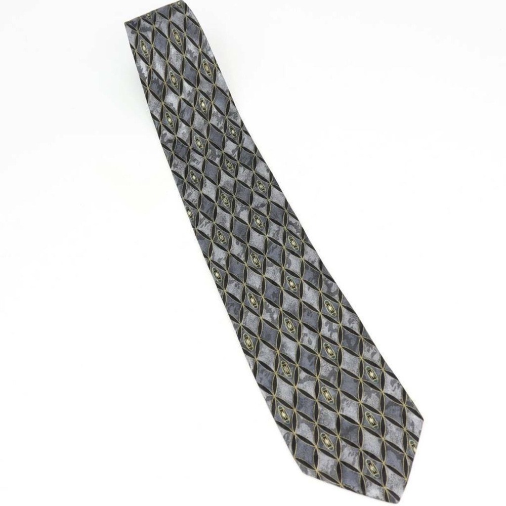 Stafford Executive Mens Tie Necktie Gray Geometric 100% Silk Tied Modern Italy